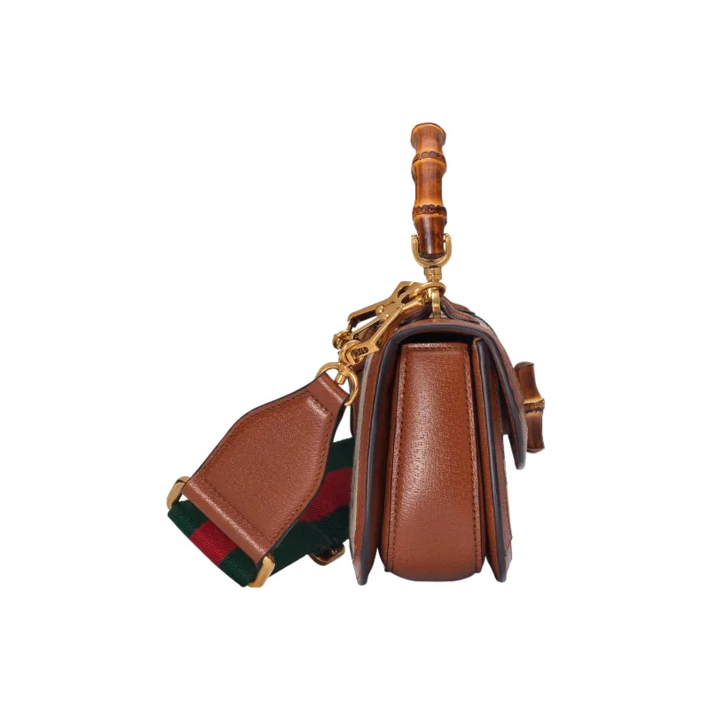 GUCCI Bamboo 1947 Canvas With Leather Trim Bamboo Bag Handbags Shoulder Bags Mini Women's Blue/Brown-4