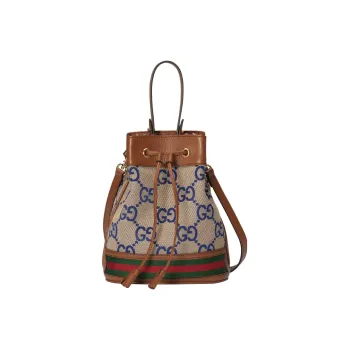 GUCCI Ophidia Canvas With Leather Bucket Bag Handbag Shoulder Bag Crossbody Bag Small Size Women's Blue/Brown
