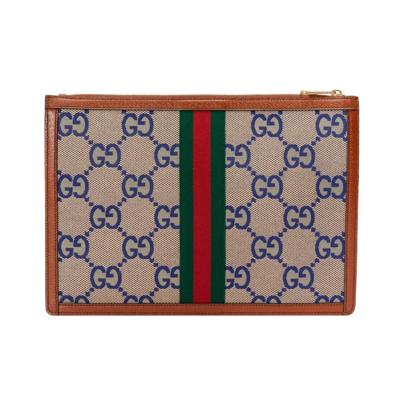 GUCCI Ophidia Canvas With Leather Canvas Bag Clutches Men's Blue/Brown-3