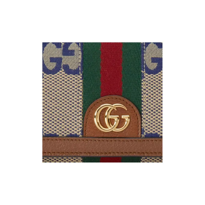 GUCCI Ophidia Canvas With Leather Wallet Women's Blue/Brown-4