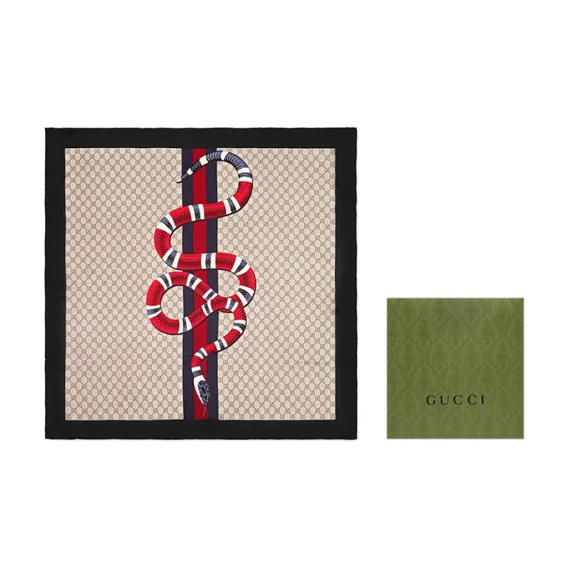 GUCCI Silk Scarves Unisex Black Red-7
