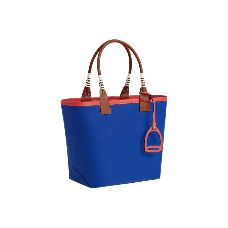HERMES Steeple Canvas With Swift Calfskin Canvas Bag Handbags Regular Women's Billiard Blue/Copper Red/Orange Red-1