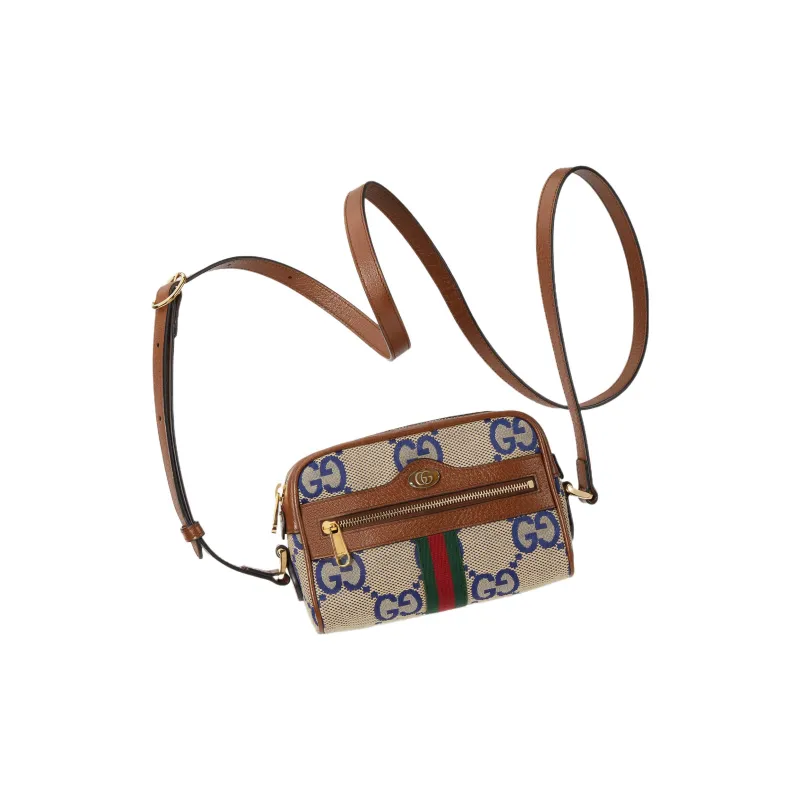 GUCCI Ophidia Canvas With Leather Camera Bag Shoulder Bag Crossbody Bag Mini Women's Blue/Brown-3