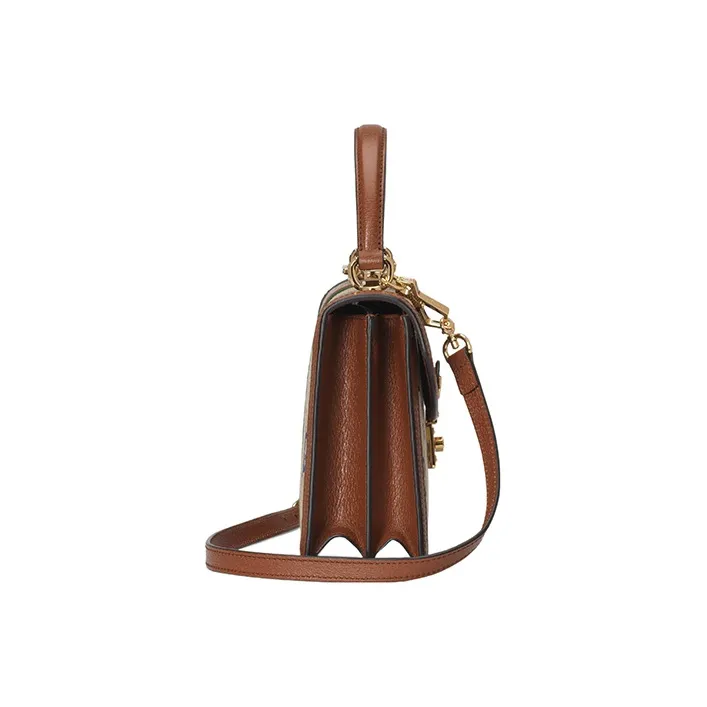 GUCCI Ophidia Canvas With Leather One Shoulder Canvas Bag Crossbody Handbag Small Size Women's Blue/Brown-2