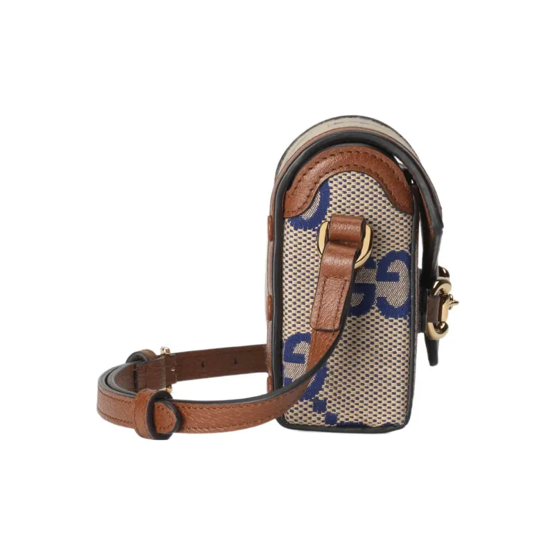 GUCCI Horsebit 1955 Canvas With Leather Canvas Bag Box Bag Shoulder Bag Crossbody Bag Mini Women's Brown/Blue-3