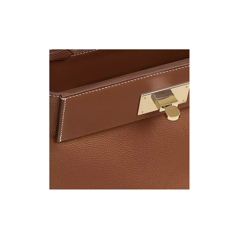 HERMES 24/24 Barenia Faubourg Saddle Leather One Shoulder Handbag Women's Light Yellow Umber-3