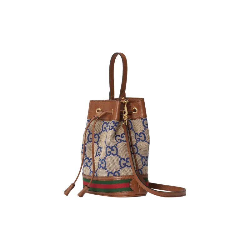 GUCCI Ophidia Canvas With Leather Bucket Bag Handbag Shoulder Bag Crossbody Bag Small Size Women's Blue/Brown-1