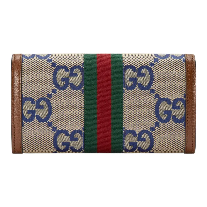 GUCCI Ophidia Canvas With Leather Wallet Women's Blue/Brown-2