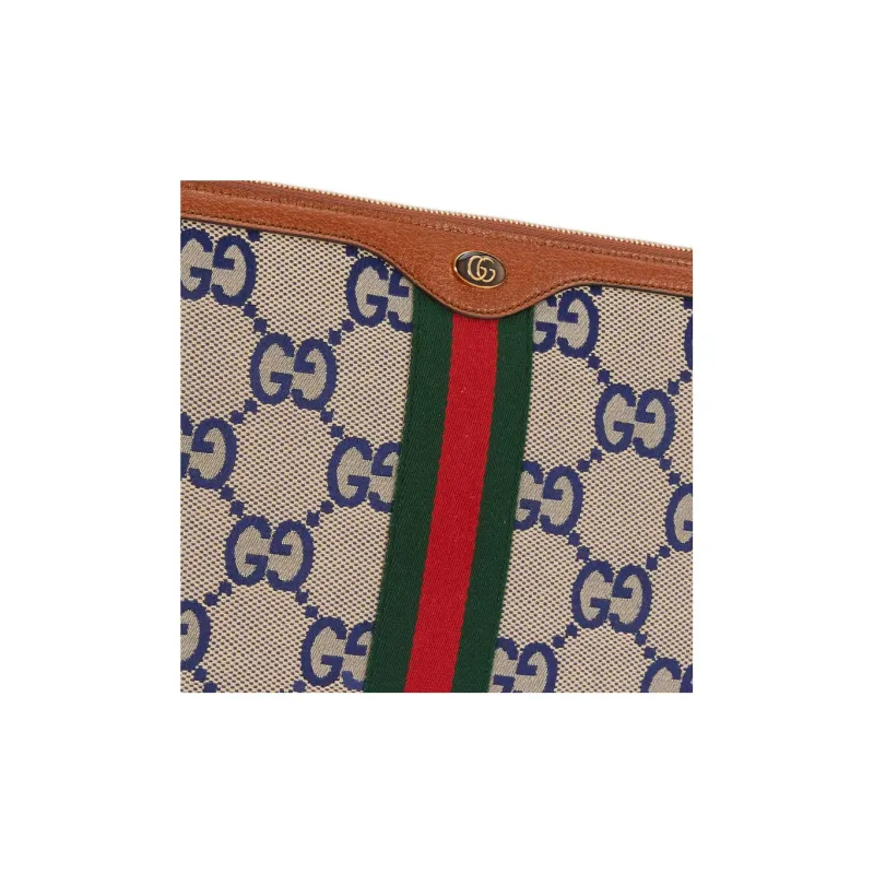 GUCCI Ophidia Canvas With Leather Canvas Bag Clutches Men's Blue/Brown-8