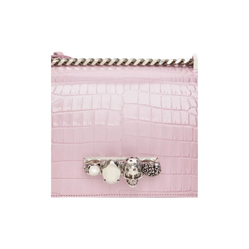 Alexander McQueen Embossed Crocodile Calfskin Crossbody Bag, Shoulder Bag Women's Pink-5