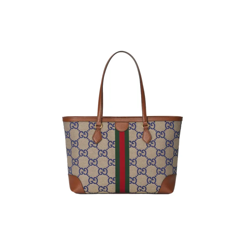 GUCCI Canvas With Leather Tote Bag, Shopping Bag, Canvas Bag, Handbag, Shoulder Bag Women's-2