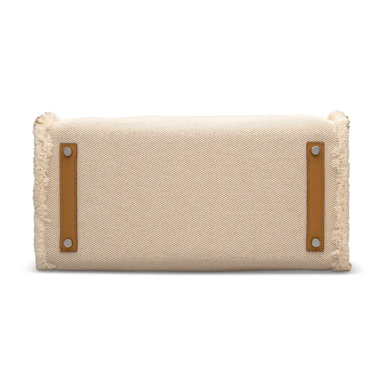 HERMES Birkin Swift Leather With Twill Canvas Birkin Bag Handbags Regular Women's Sand Yellow/Sesame Color-3