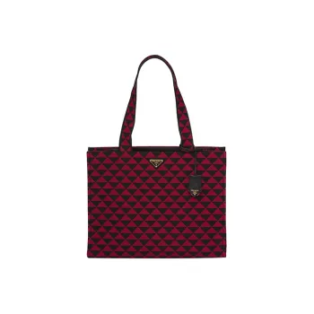 PRADA Symbole Embroidered Fabric Tote Bag Shopping Bag Shoulder Bag Handbag Regular Men's Black/Cherry Red