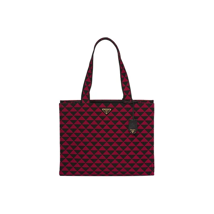 PRADA Symbole Embroidered Fabric Tote Bag Shopping Bag Shoulder Bag Handbag Regular Men's Black/Cherry Red-0