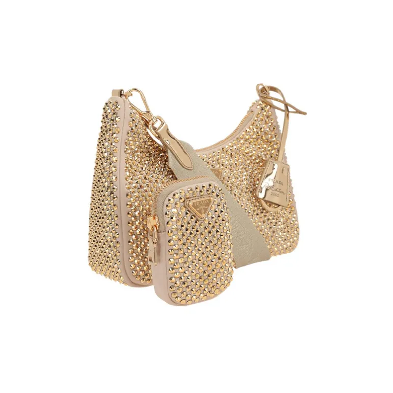 PRADA Cow Leather Portable Crossbody Bag Shoulder Bag Women's Gold-1