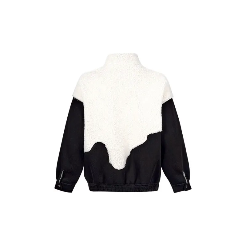 YLDP Velvet feel Coat Unisex Black White-1