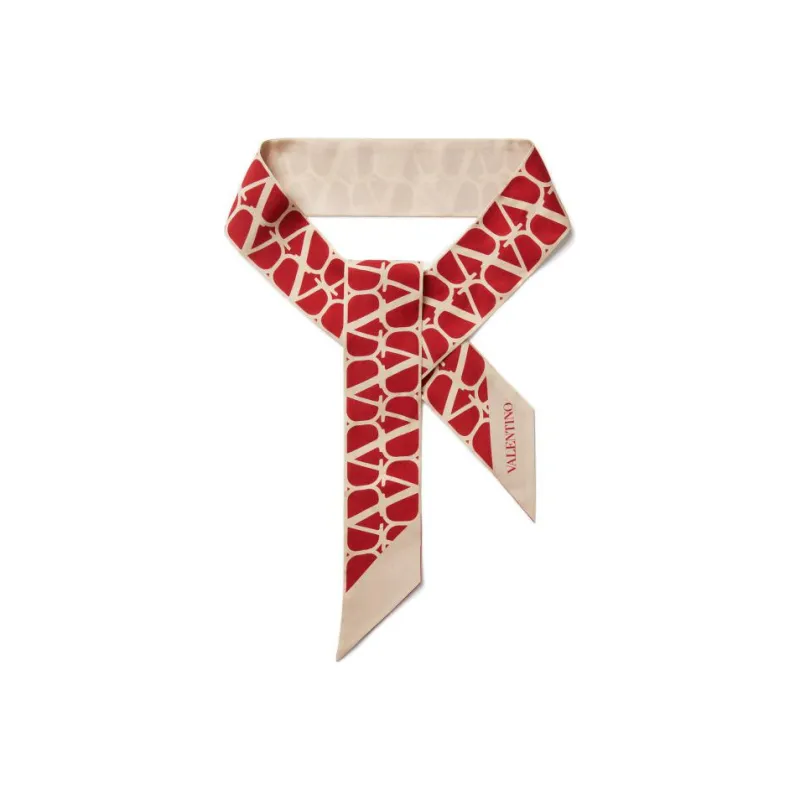 Valentino Silk Scarves Women's Red/Beige-1