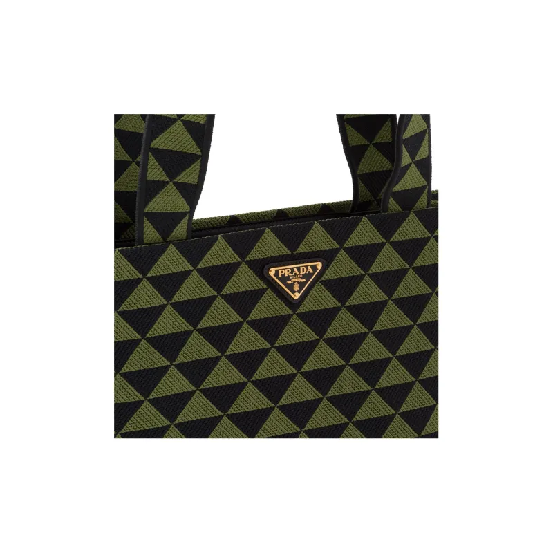 PRADA Symbole Embroidered Fabric Tote Bag Shopping Bag Shoulder Bag Handbag Regular Men's Black/Ivy Green-5
