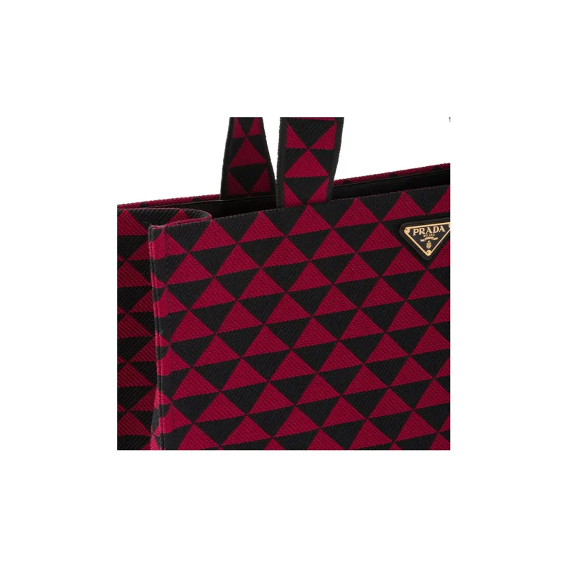 PRADA Symbole Embroidered Fabric Tote Bag Shopping Bag Shoulder Bag Handbag Regular Men's Black/Cherry Red-4
