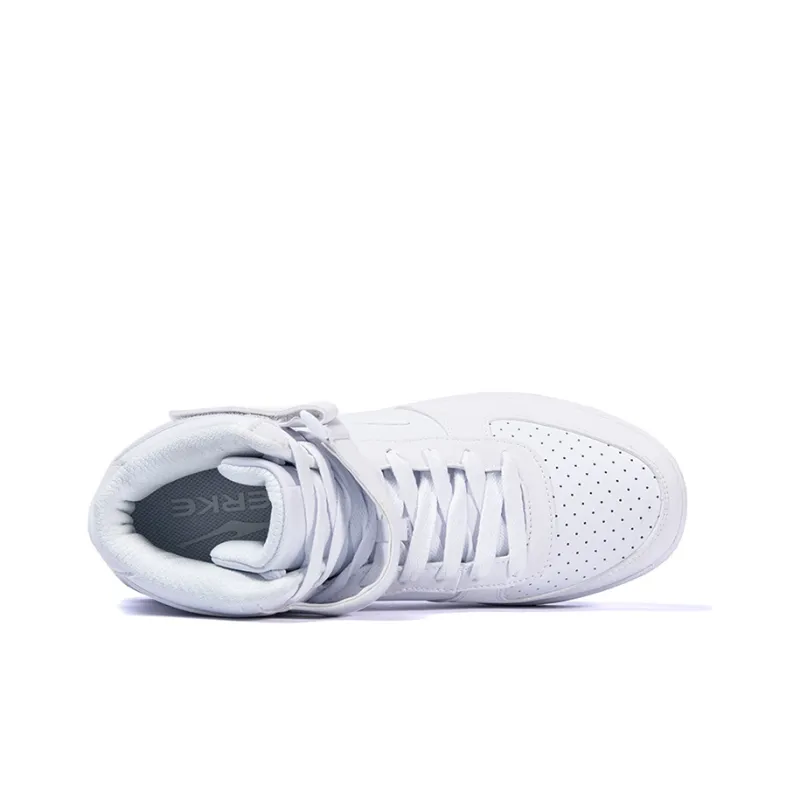 Erke Wear Resistant Slip Resistant Mid Top Skateboard Shoes Men's White-2