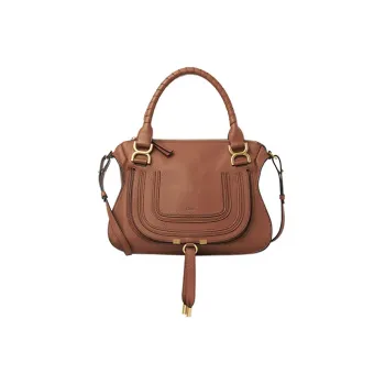 Chloe Marcie Grained Calfskin Shoulder Bag Crossbody Bag Handbag Women's Tan