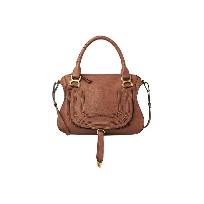 Chloe Marcie Grained Calfskin Shoulder Bag Crossbody Bag Handbag Women's Tan-0