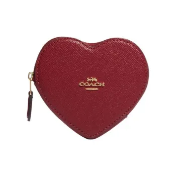 COACH Cross Grain Leather Coin Box Coin Purse Women's Burgundy
