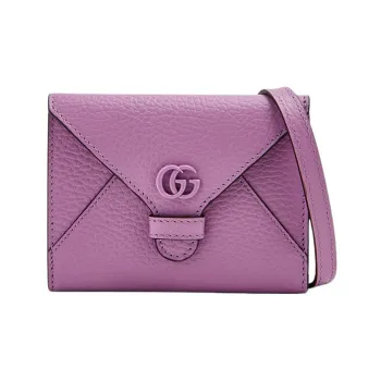 GUCCI GG Marmont Leather One Shoulder Crossbody Clutch Wallet Card Holder Women's Purple