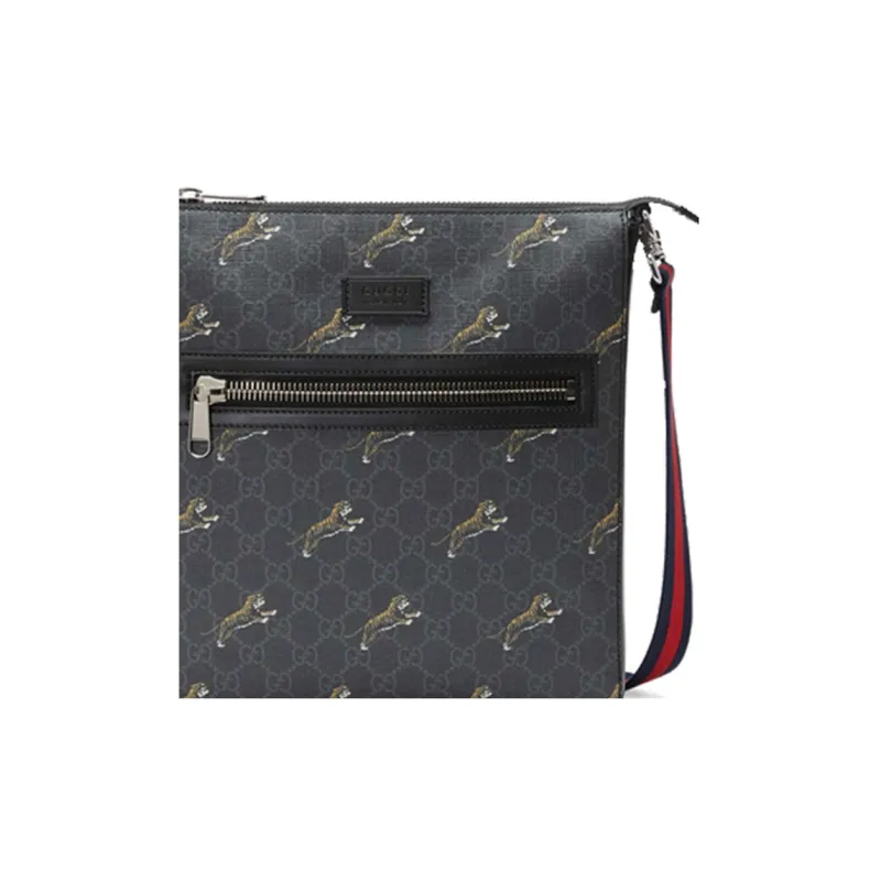 GUCCI Canvas With Leather Messenger Bag Shoulder Bag Crossbody Bag Men's Black Gray Color-4