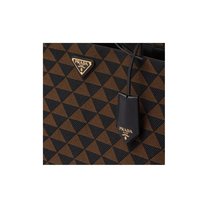 PRADA Symbole Embroidered Fabric Tote Bag Shopping Bag Shoulder Bag Handbag Men's Black/Umber-4