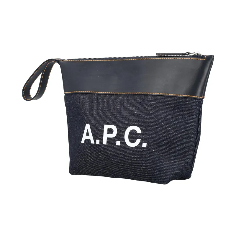 A.P.C Cotton With Cow Leather Wrist Bag Clutch Men's Black-2