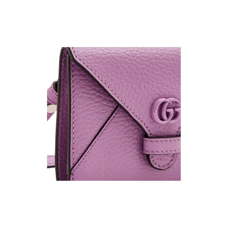 GUCCI GG Marmont Leather One Shoulder Crossbody Clutch Wallet Card Holder Women's Purple-7
