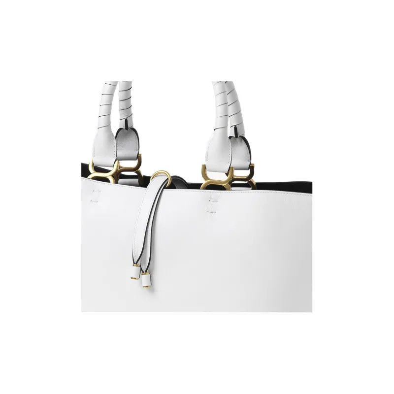 Chloe Marcie Grained Calfskin Tote Bag Shopping Bag Shoulder Bag Handbag Small Size Women's White-3