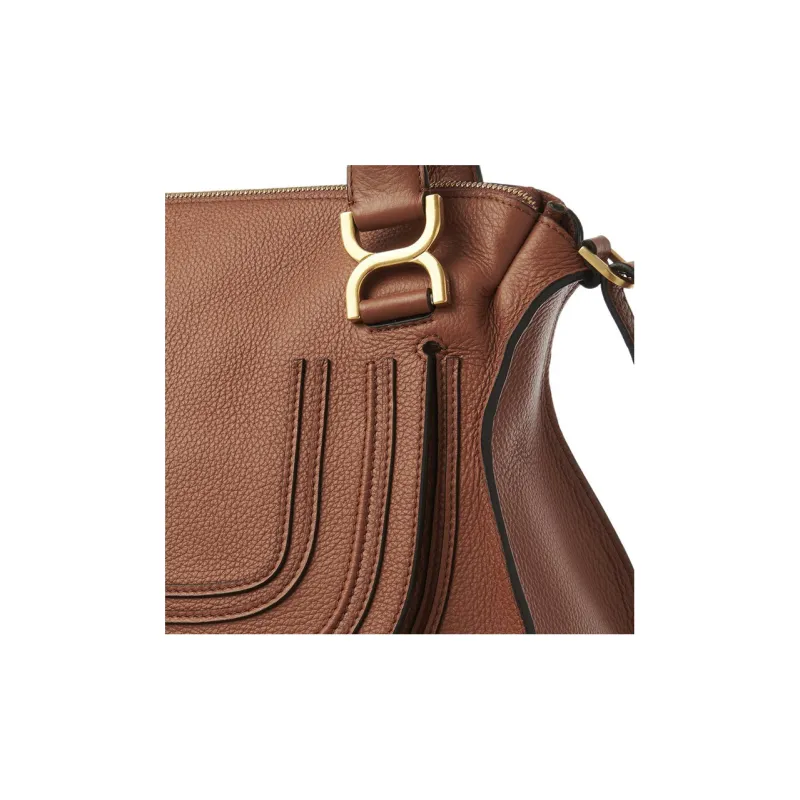 Chloe Marcie Grained Calfskin Shoulder Bag Crossbody Bag Handbag Women's Tan-2