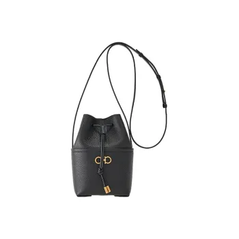 FERRAGAMO GANCINI Cow Leather Bucket Bags Shoulder Bag Crossbody Bag Mini Women's Black