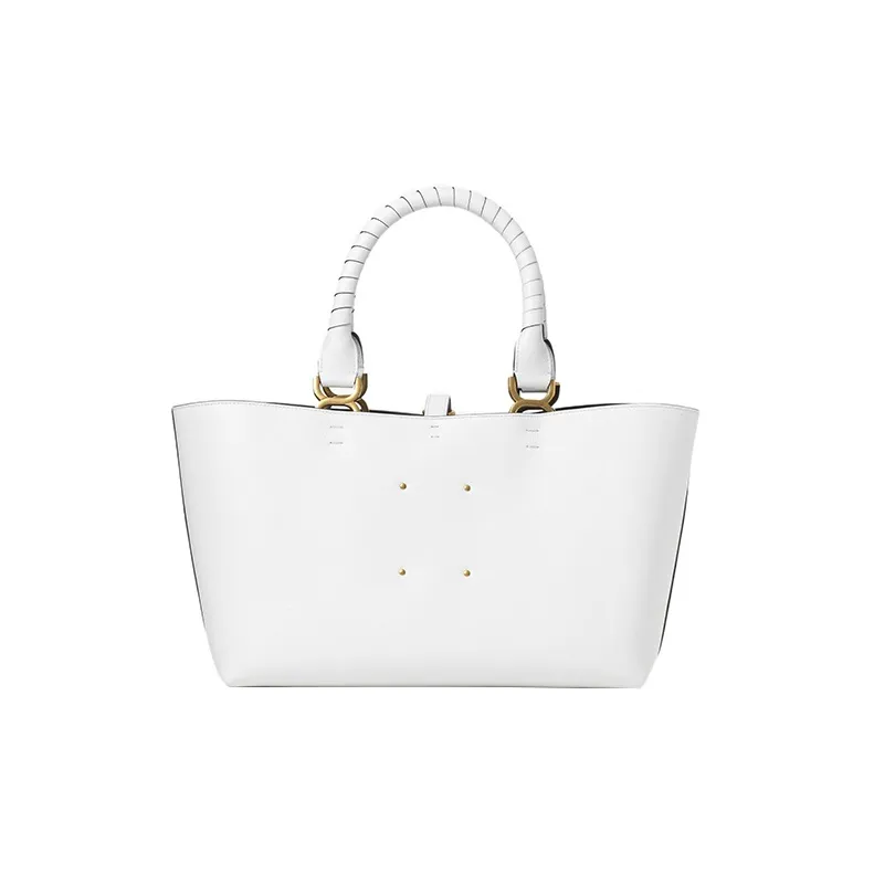 Chloe Marcie Grained Calfskin Tote Bag Shopping Bag Shoulder Bag Handbag Small Size Women's White-1