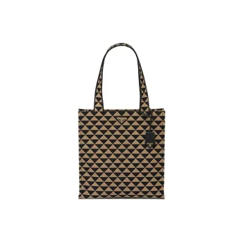 PRADA Symbole Leather Tote Bag Shopping Bag Shoulder Bag Handbag Men's Black/Beige Yellow