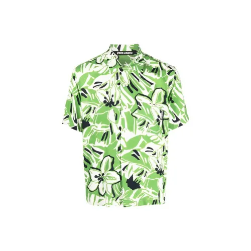 PALM ANGELS Macro Hibiscus Floral Print Short-Sleeved Shirt 