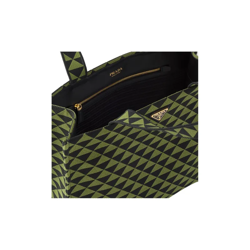 PRADA Symbole Embroidered Fabric Tote Bag Shopping Bag Shoulder Bag Handbag Men's Black/Ivy Green-5