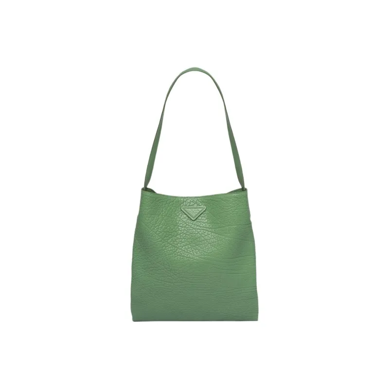PRADA Leather Tote Bag Shopping Bag Shoulder Bag Handbag Men's Gray Green-0