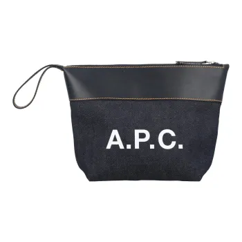 A.P.C Cotton With Cow Leather Wrist Bags Clutches Men's Black