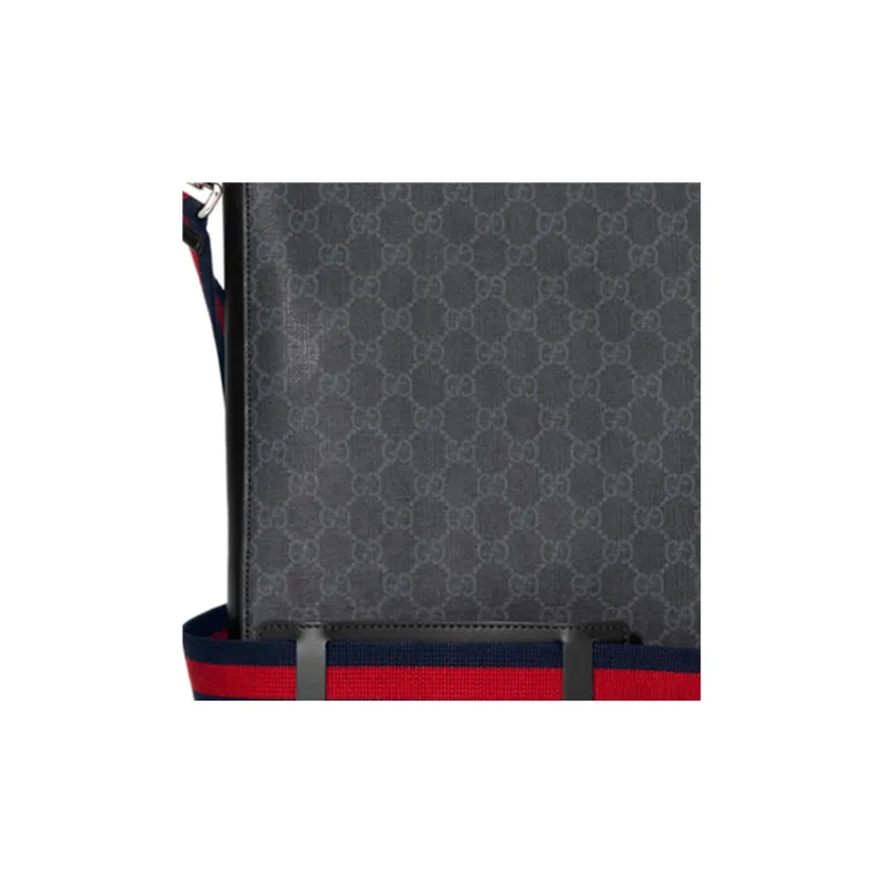 GUCCI Leather Canvas With Leather Messenger Bag, Crossbody Bag, Shoulder Bag Unisex-4
