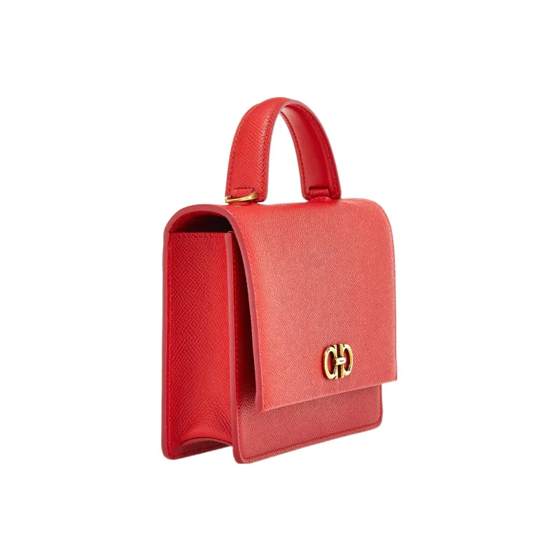 FERRAGAMO GANCINI Cow Leather Small Square Bag, Handbag, Shoulder Bag, Crossbody Bag Regular Women's Red-2