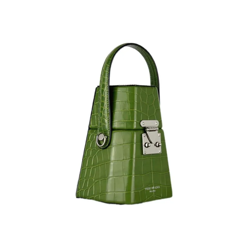 YESE STUDIO Crocodile Embossed Cow Leather Shoulder Bag Crossbody Bag Handbag Medium Size Women's Green-1