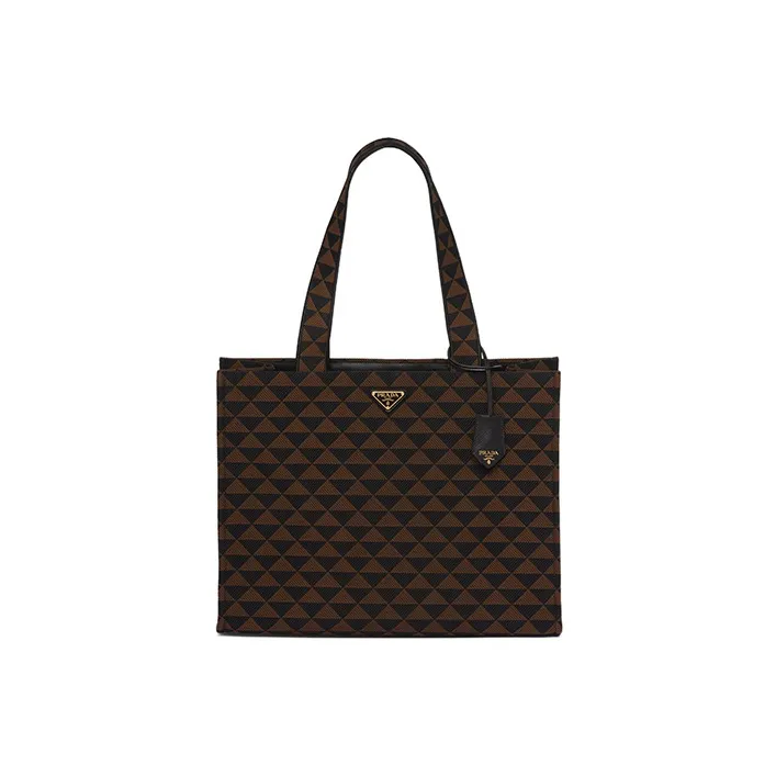 PRADA Symbole Embroidered Fabric Tote Bag Shopping Bag Shoulder Bag Handbag Men's Black/Umber-0