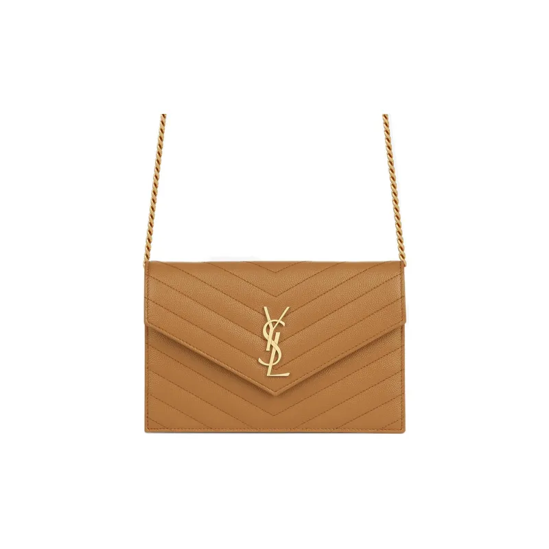 SAINT LAURENT ENVELOPE Cow Leather Envelope Bag Chain Wallet Shoulder Bag Crossbody Bag Regular Women's Dark Natural-0