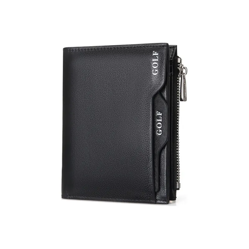 GOLF Top Grain Cow Leather, Genuine Leather Driver's License Case, Card Holder, Wallet Trumpets Men's Black-2