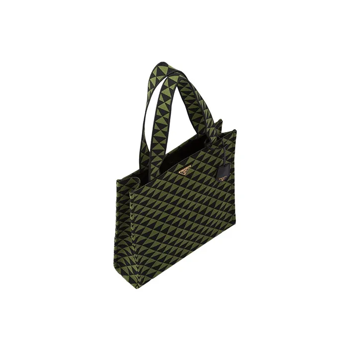 PRADA Symbole Embroidered Fabric Tote Bag Shopping Bag Shoulder Bag Handbag Regular Men's Black/Ivy Green-1