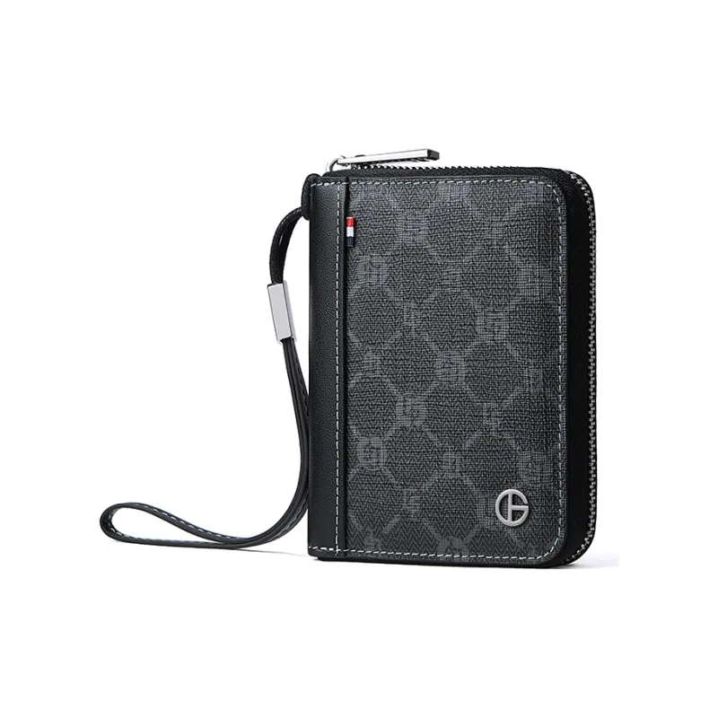 GOLF PVC With Cow Leather Coin Purse, Anti Skimming Card Holder Trumpets Men's Black-2