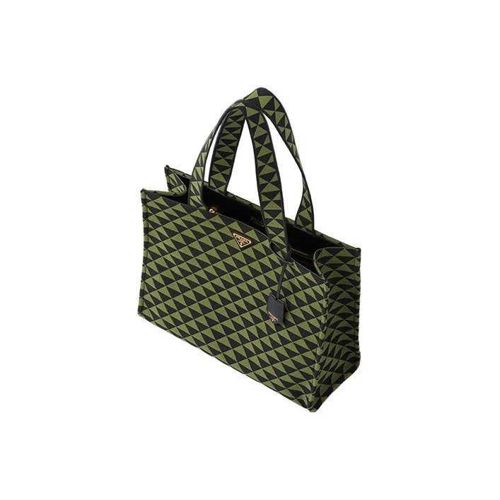PRADA Symbole Embroidered Fabric Tote Bag Shopping Bag Shoulder Bag Handbag Men's Black/Ivy Green-1